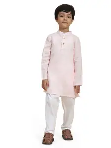 BAESD Boys Band Collar Linen Straight Kurta with Pyjama