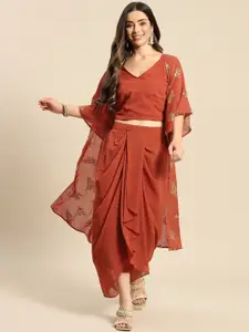 MABISH by Sonal Jain V-Neck Crop Top & Skirt With Shrug