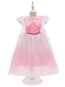 StyleCast Girls Pink Embellished Round Neck Cape Sleeve Sheen Party Balloon Midi Dress