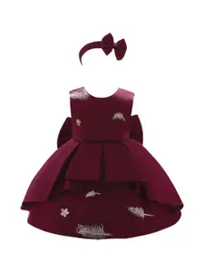 StyleCast Maroon Embellished Fit & Flare Party Dress