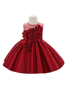 StyleCast Girls Red Floral Round Neck Fit & Flare Dress