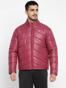 HRX by Hrithik Roshan Maroon Mock Collar Long Sleeves Padded Jacket