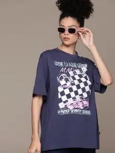 The Roadster Lifestyle Co. Women Printed Oversized Pure Cotton T-shirt