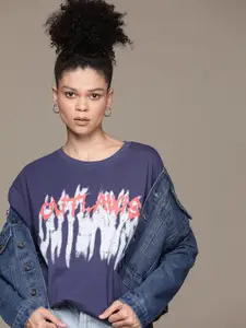 The Roadster Lifestyle Co. Women Printed Pure Cotton Oversized T-shirt