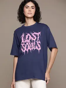 The Roadster Lifestyle Co. Typography Printed Drop-Shoulder Sleeves Cotton T-shirt