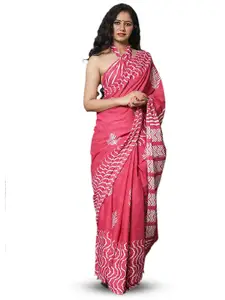 JALTHER Floral Pure Cotton Block Print Saree