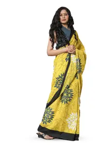 JALTHER Floral Pure Cotton Block Print Saree