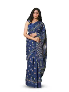 JALTHER Floral Pure Cotton Block Print Saree