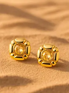 Rubans Voguish Gold-Plated Stone-Studded Square Studs Earrings