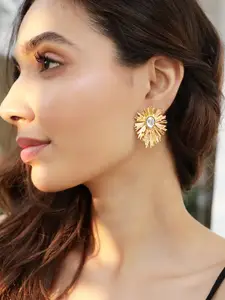 Rubans Voguish Gold-Toned Floral Studs Earrings