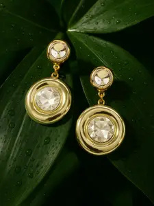 Rubans Voguish Rubans 18K Gold-Plated Yellow AD Studded Glossy Sculpted Drop Earrings