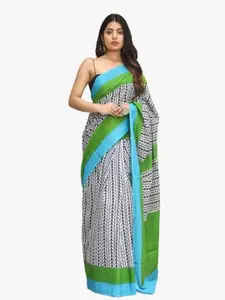 KIAARON Ethnic Motifs Pure Cotton Block Print Saree