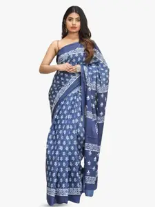 KIAARON Ethnic Motifs Pure Cotton Block Print Saree