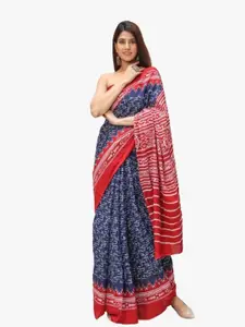 KIAARON Ethnic Motifs Pure Cotton Block Print Saree
