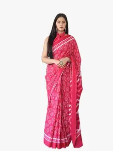 KIAARON Ethnic Motifs Pure Cotton Block Print Saree