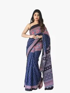 KIAARON Floral Pure Cotton Block Print Saree
