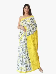 KIAARON Ethnic Motifs Pure Cotton Block Print Saree