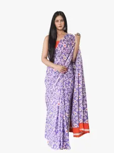 KIAARON Floral Pure Cotton Block Print Saree