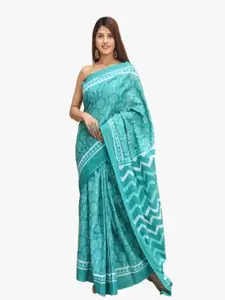 KIAARON Floral Pure Cotton Block Print Saree