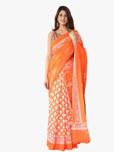 KIAARON Ethnic Motifs Pure Cotton Block Print Saree