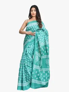 KIAARON Ethnic Motifs Pure Cotton Block Print Saree
