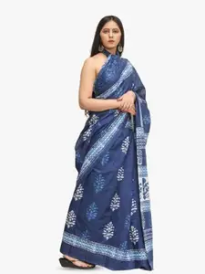 KIAARON Ethnic Motifs Pure Cotton Block Print Saree
