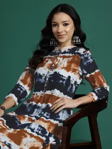 Sangria Tie & Dye Printed A-line Kurta