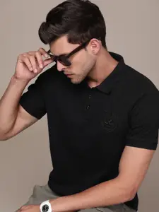 WROGN Men Brand Logo Embroidered Polo Collar Slim Fit T-shirt