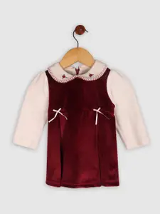 BAESD Girls Embroidered Peter Pan Collar Velvet A-Line Dress