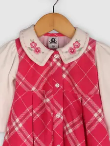 BAESD Girls Checked embroidered Peter Pan Collar Cotton Fit & Flare Knee Length Frock