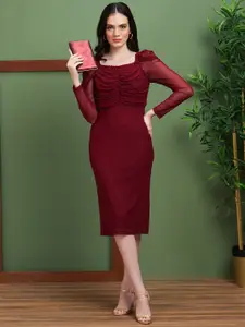 Globus Square Neck Long Puff Sleeves Smocked Bodycon Party Dress