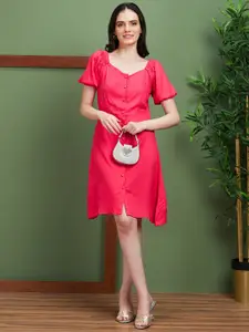 Globus Pink Puff Sleeves A-Line Dress