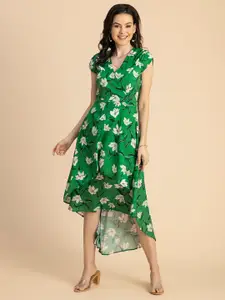 Moomaya Floral Printed High-Low A-Line Midi Dress