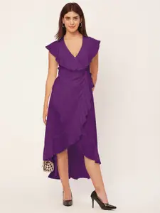 Moomaya V Neck Flutter Sleeves Wrap Midi Dress