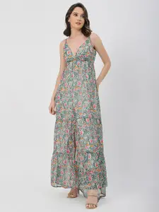 Moomaya Floral Printed Shoulder Straps Maxi Dress