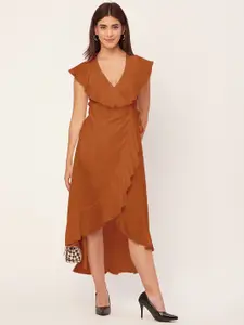 Moomaya V-Neck Flutter Sleeve Tulip Wrap Dress