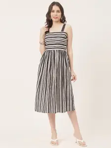 Moomaya Striped Cotton Flared Fit & Flare Midi Dress