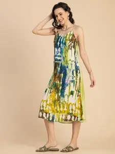 Moomaya Tie and Dye Printed Flared A-Line Midi Dress