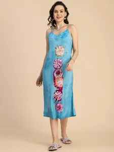 Moomaya Floral Printed Straight A-Line Midi Dress