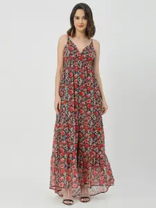 Moomaya Shoulder Straps Floral Print Maxi Dress