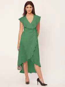 Moomaya V-Neck Flutter Sleeve Tulip Wrap Dress