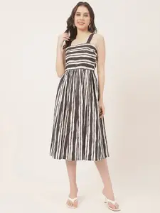 Moomaya Striped Cotton Flared Fit & Flare Midi Dress
