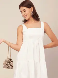 Moomaya Square Neck Sleeveless Tiered Fit & Flare Dress