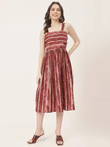 Moomaya Striped Cotton Flared Fit & Flare Midi Dress