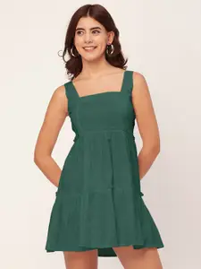 Moomaya Square Neck Sleeveless Tiered Fit & Flare Dress