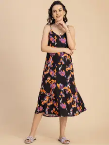Moomaya Floral Printed Flared A-Line Midi Dress