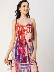 Moomaya Tie and Dye Printed Flared A-Line Midi Dress
