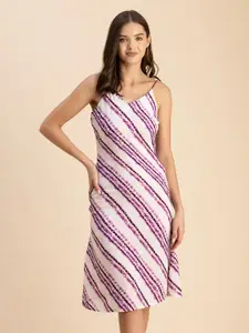 Moomaya Shoulder Straps Striped A-Line Dress