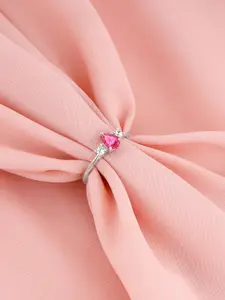 GIVA 92.5 Sterling Silver Rhodium-Plated Stone-Studded Finger Ring