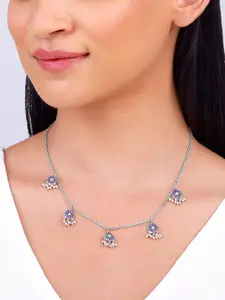 GIVA Silver-Toned & Blue Silver Necklace